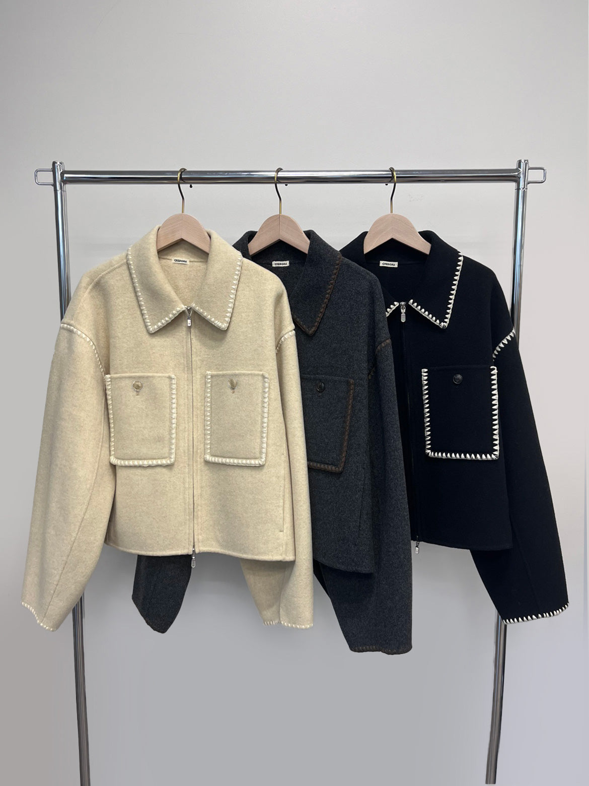 WOOL EMBROIDERY SHORT ZIP JACKET