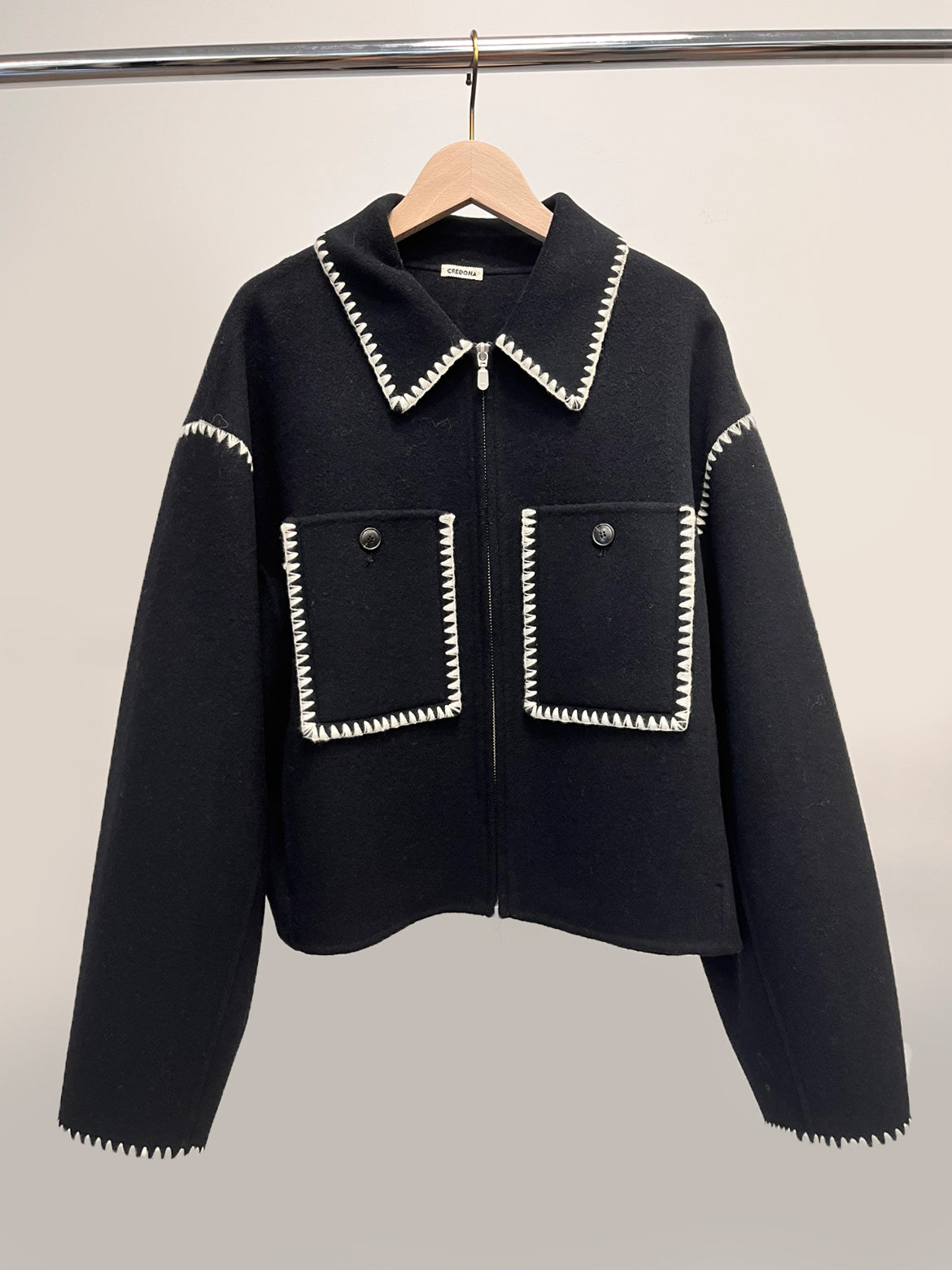 WOOL EMBROIDERY SHORT ZIP JACKET