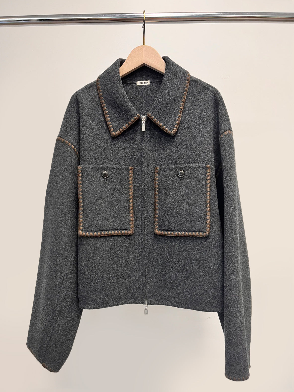WOOL EMBROIDERY SHORT ZIP JACKET