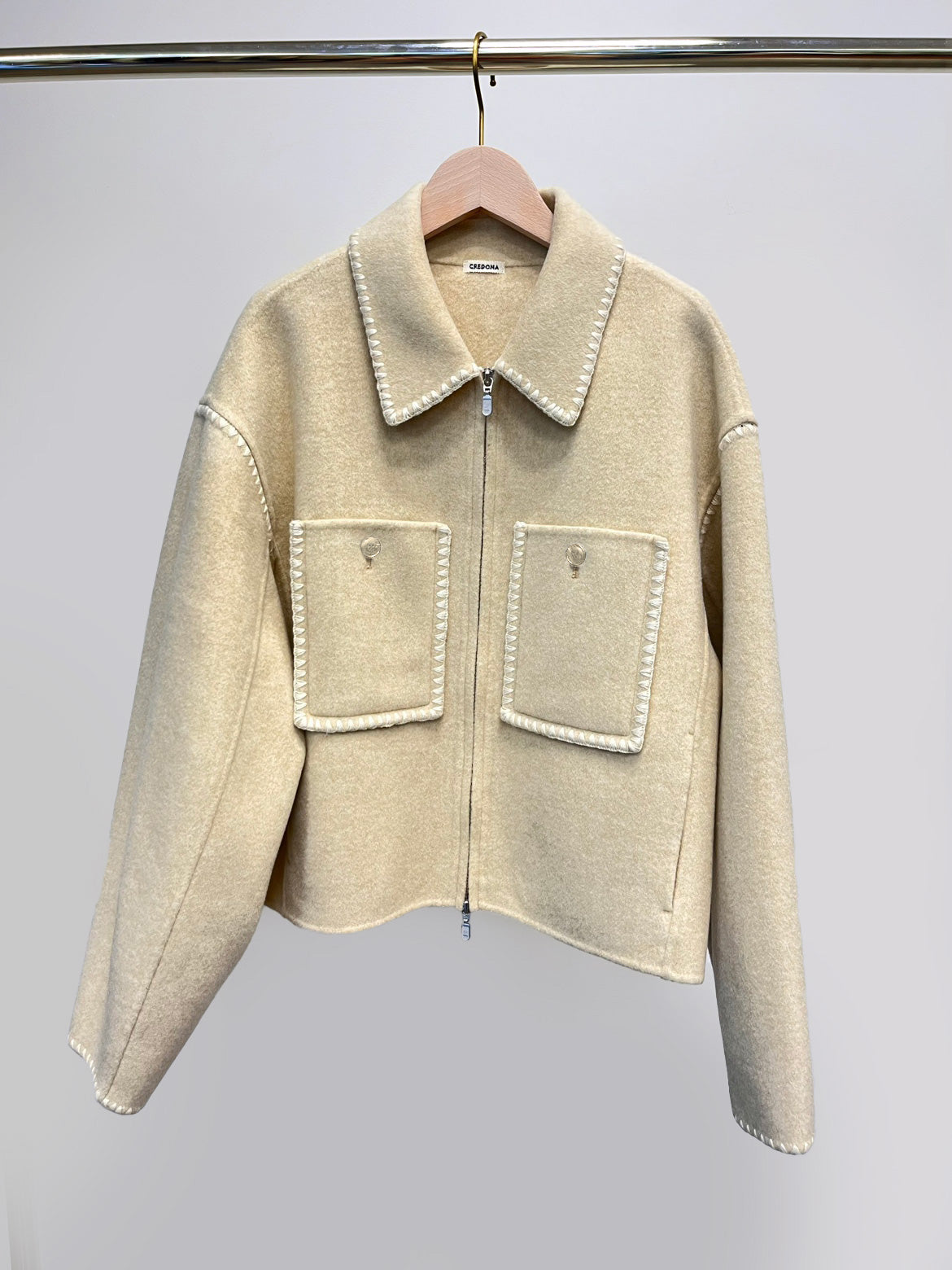 WOOL EMBROIDERY SHORT ZIP JACKET