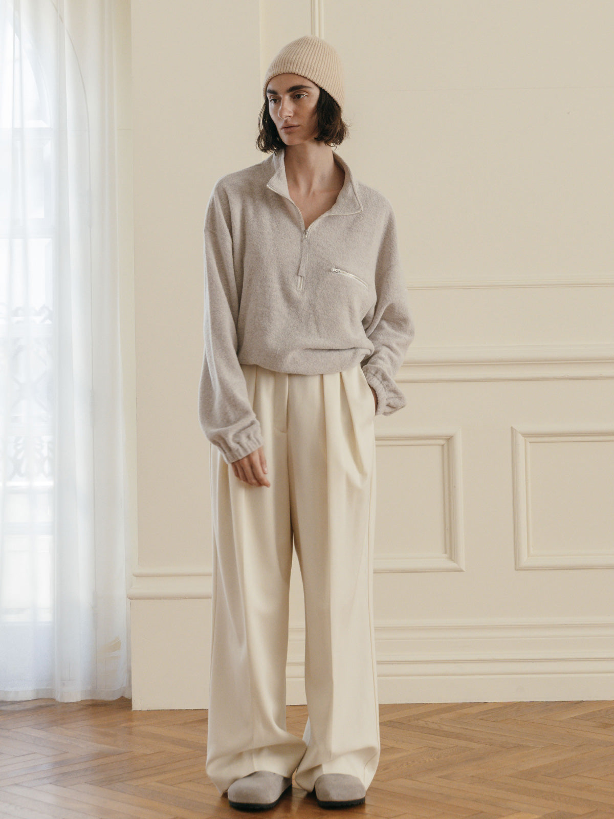 WOOL PILE HALF ZIP TOP