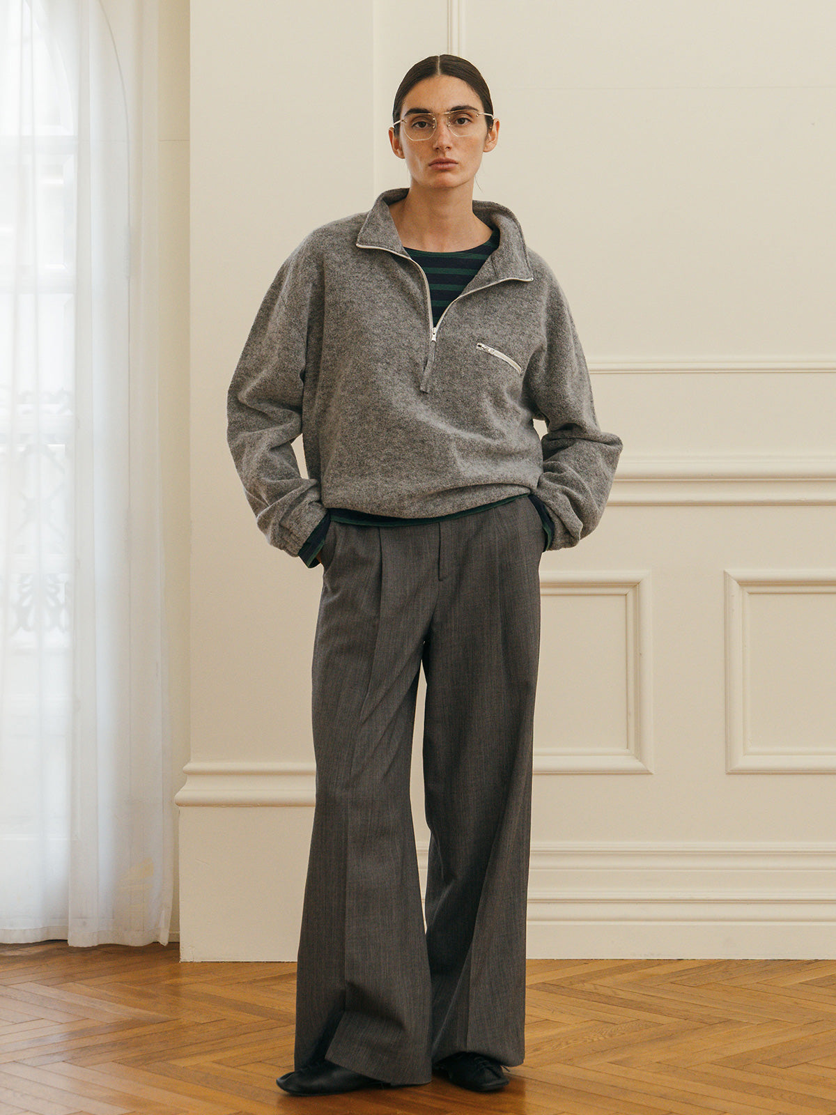 WOOL PILE HALF ZIP TOP