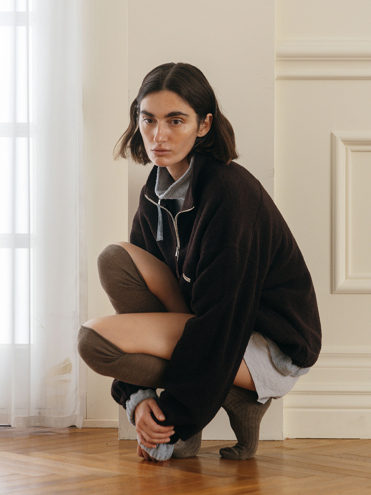 WOOL PILE HALF ZIP TOP