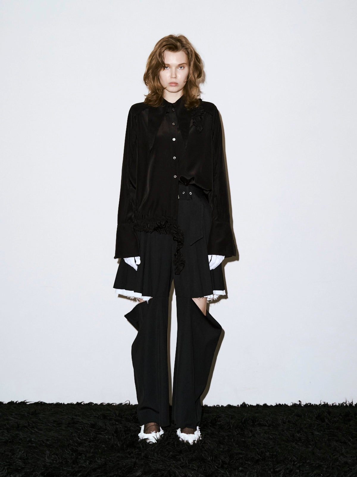 LUSTER SATIN FRILL SHIRT