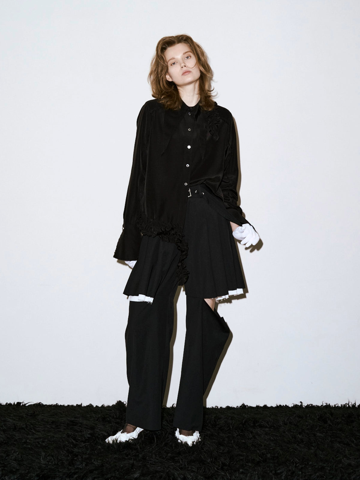 LUSTER SATIN FRILL SHIRT