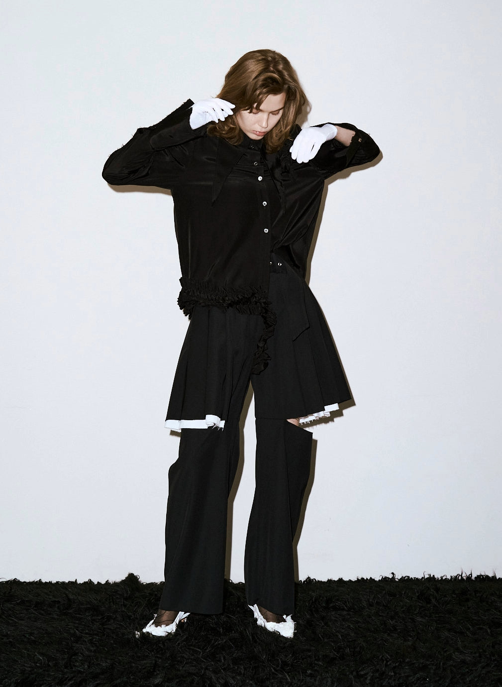LUSTER SATIN FRILL SHIRT