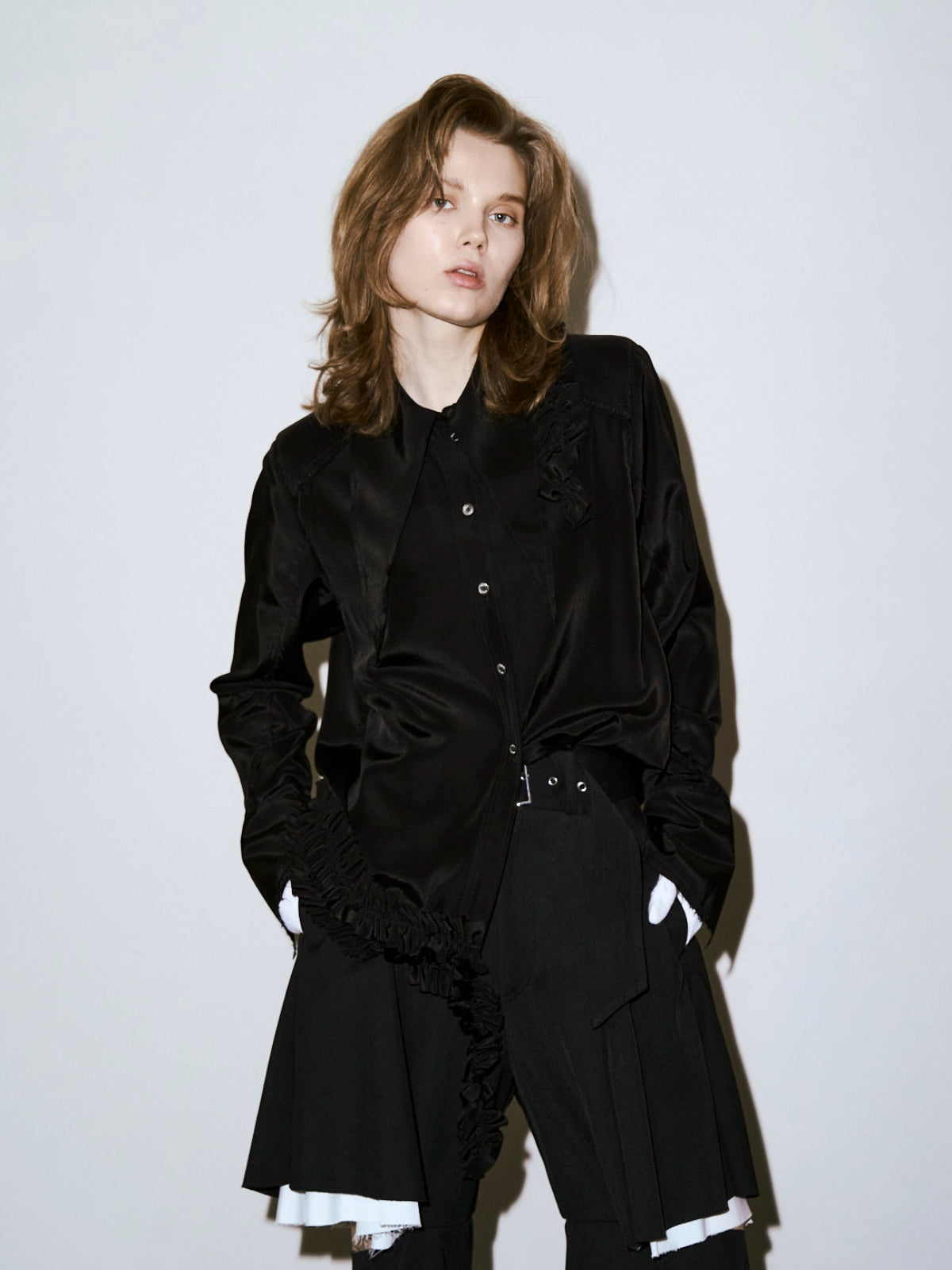 LUSTER SATIN FRILL SHIRT