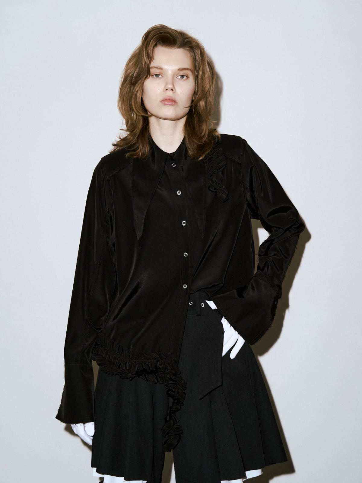 LUSTER SATIN FRILL SHIRT