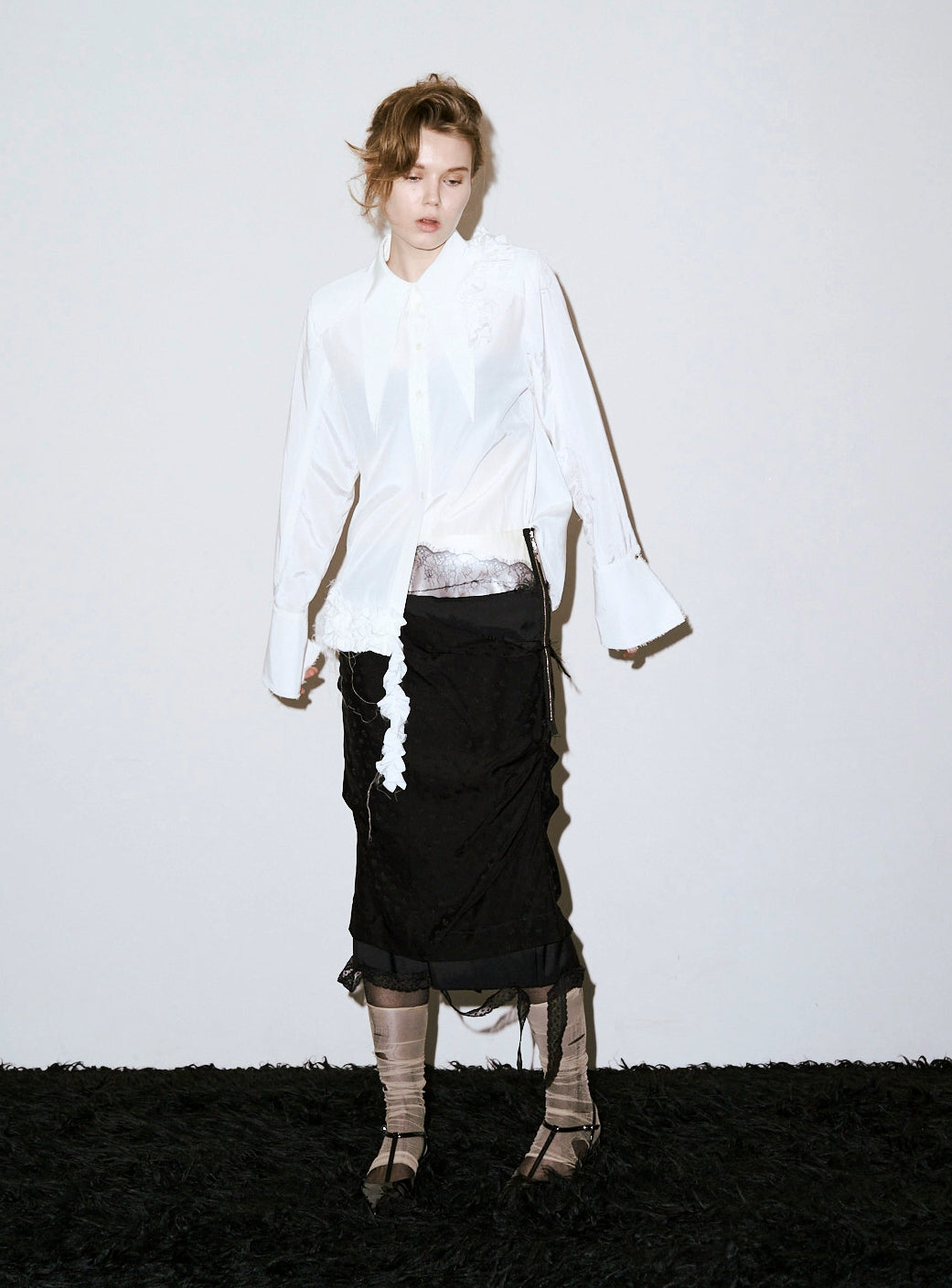 LUSTER SATIN FRILL SHIRT