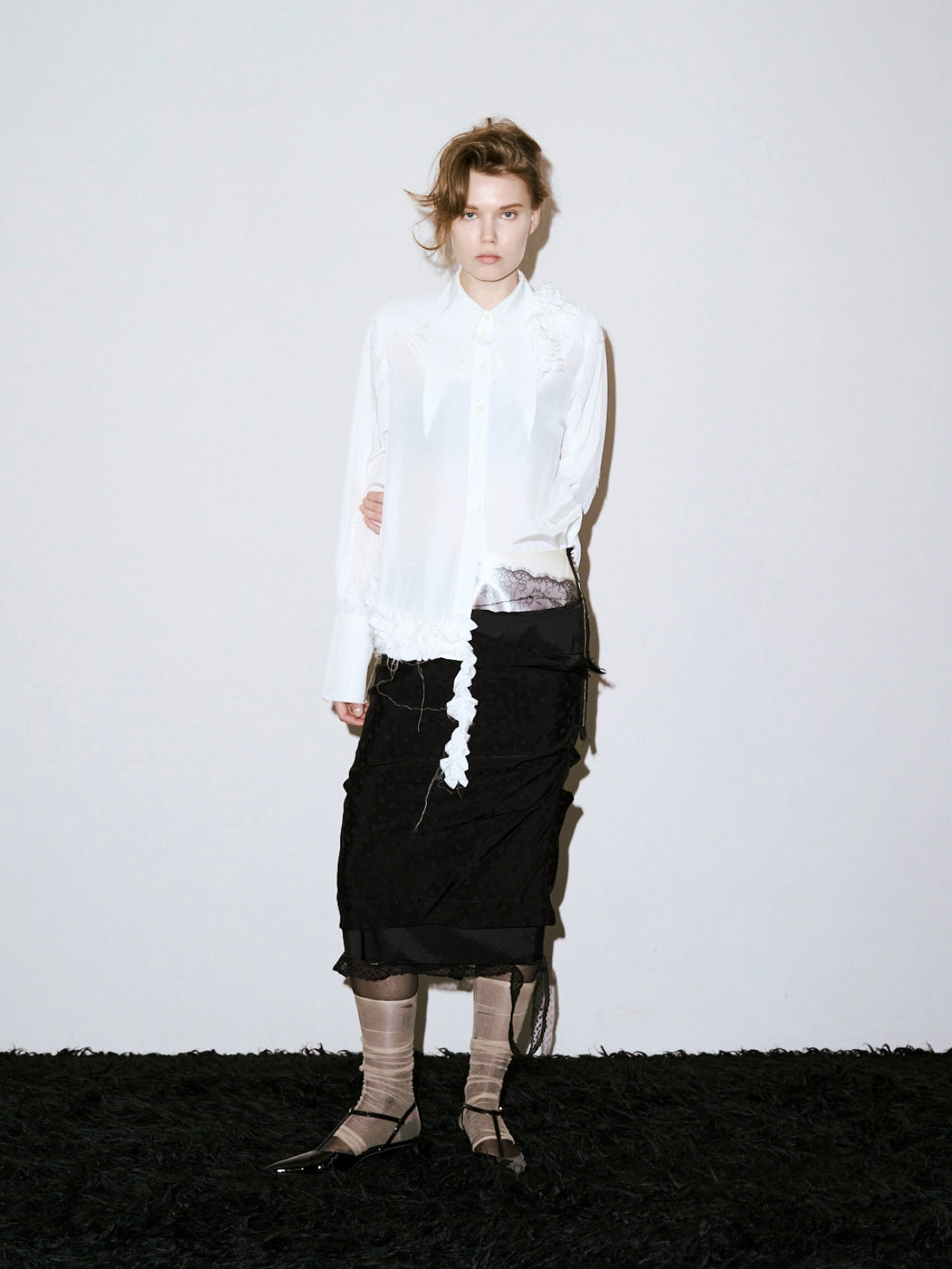 LUSTER SATIN FRILL SHIRT