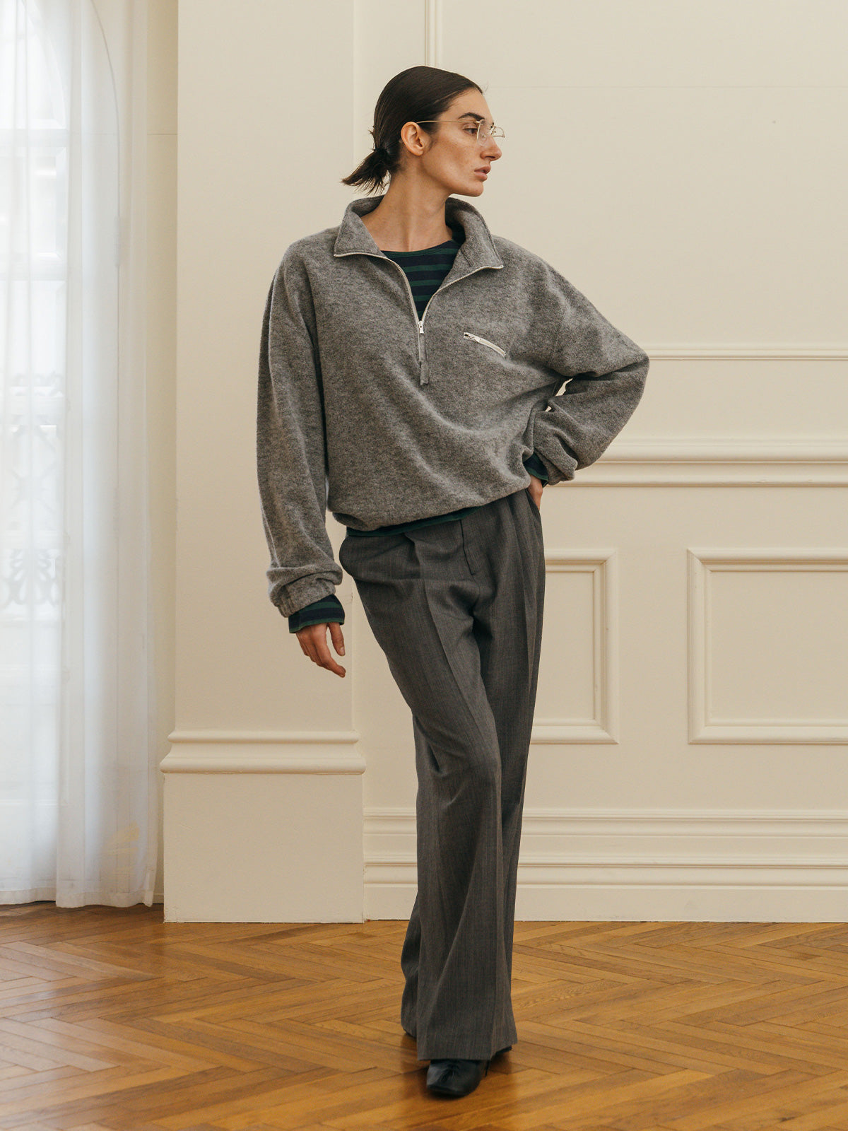 WOOL PILE HALF ZIP TOP