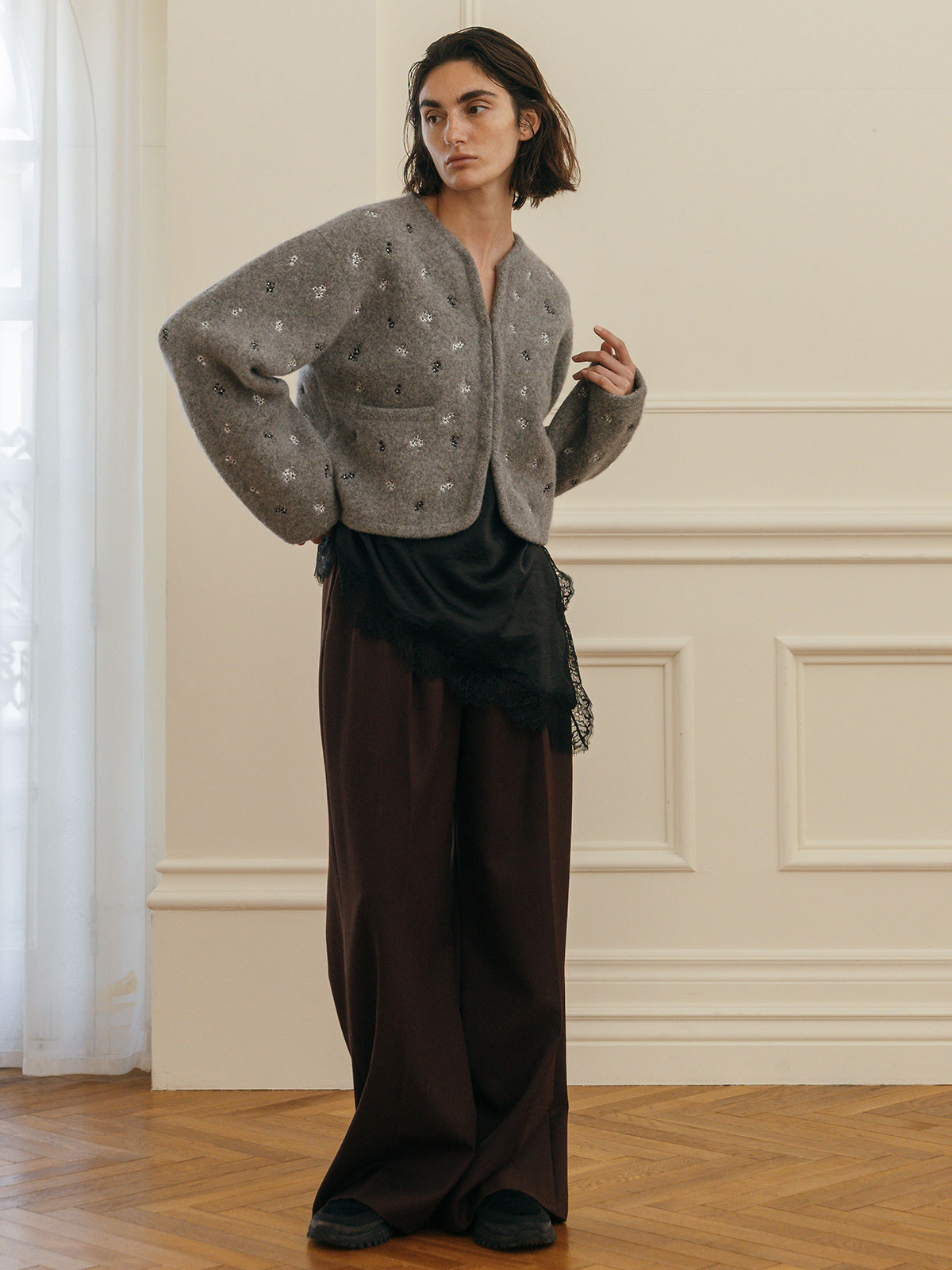 FLOWER EMBROIDERY KNIT JACKET