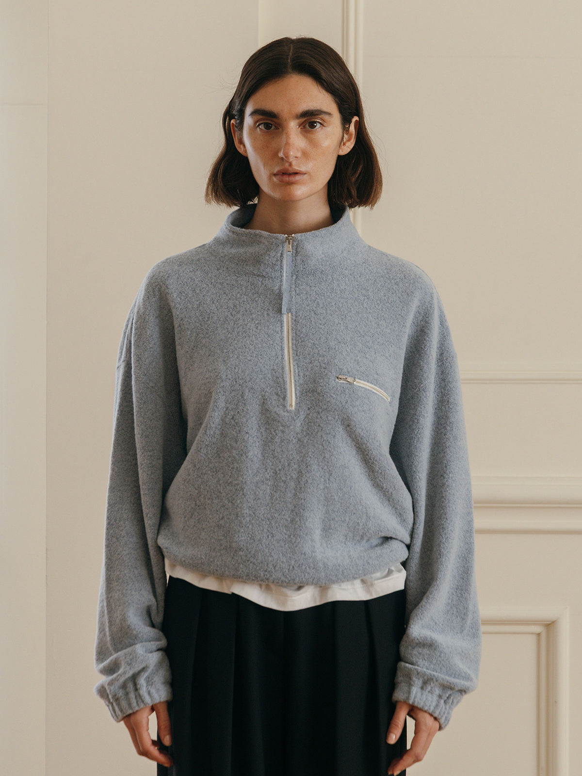 WOOL PILE HALF ZIP TOP