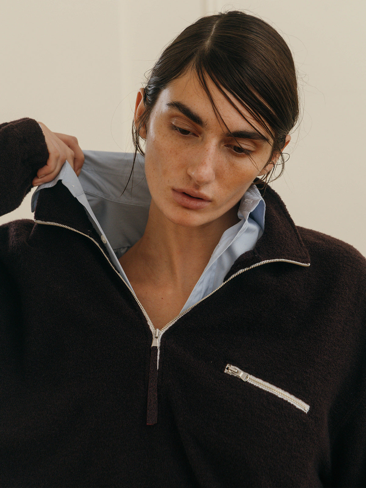 WOOL PILE HALF ZIP TOP