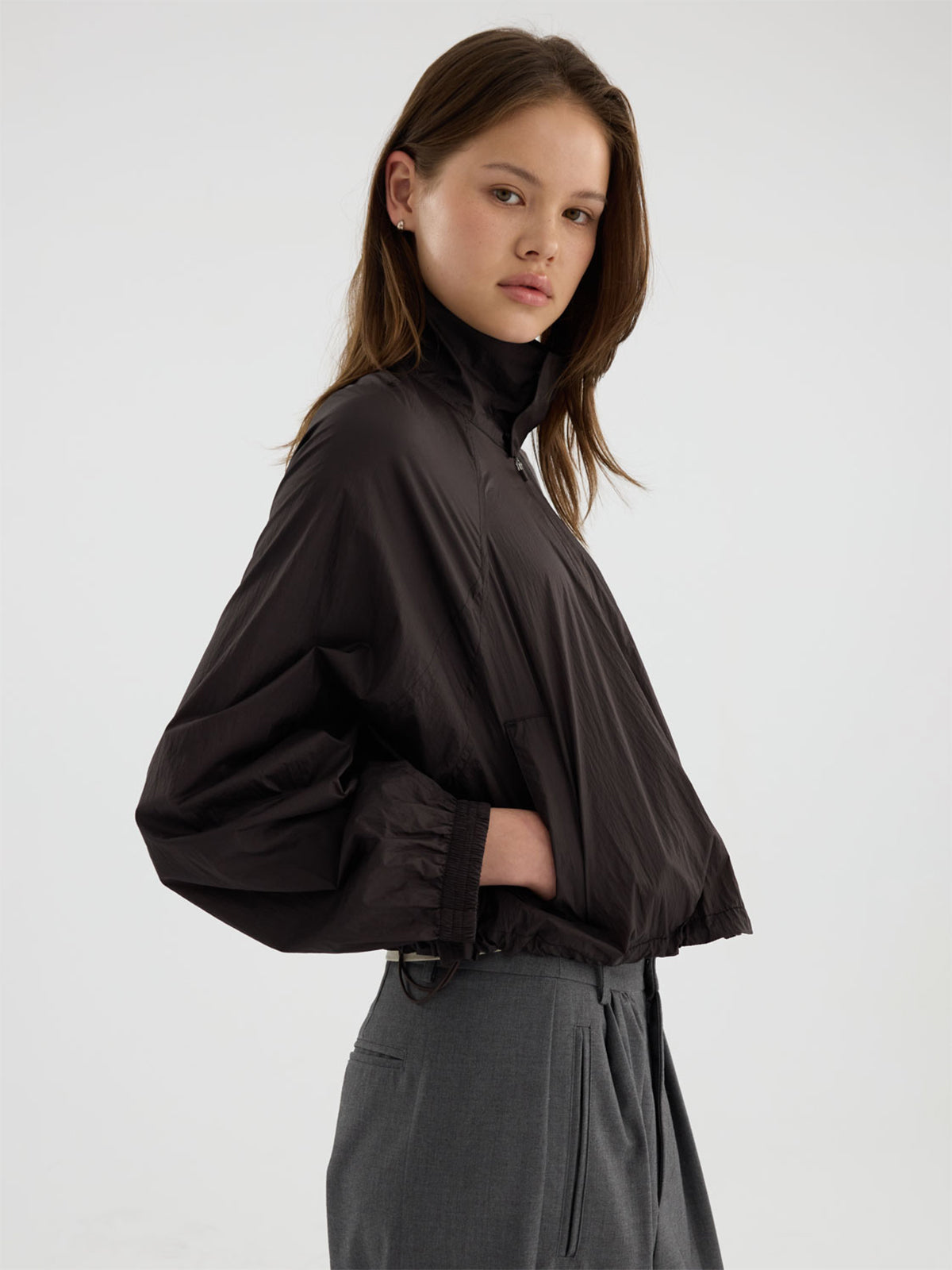 【Studio Doe】Stand Collar Drawstring Hem Lightweight Jacket