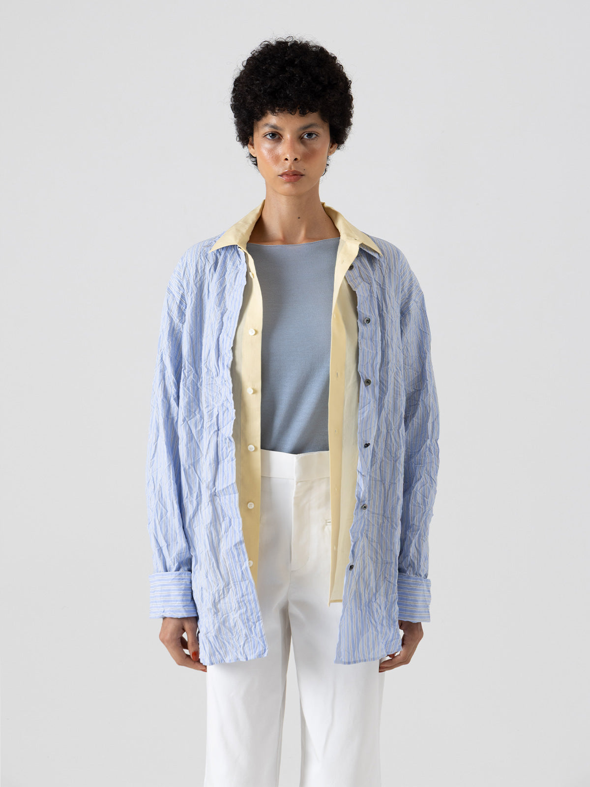 ORIGAMI PLEATS STRIPE SHIRT