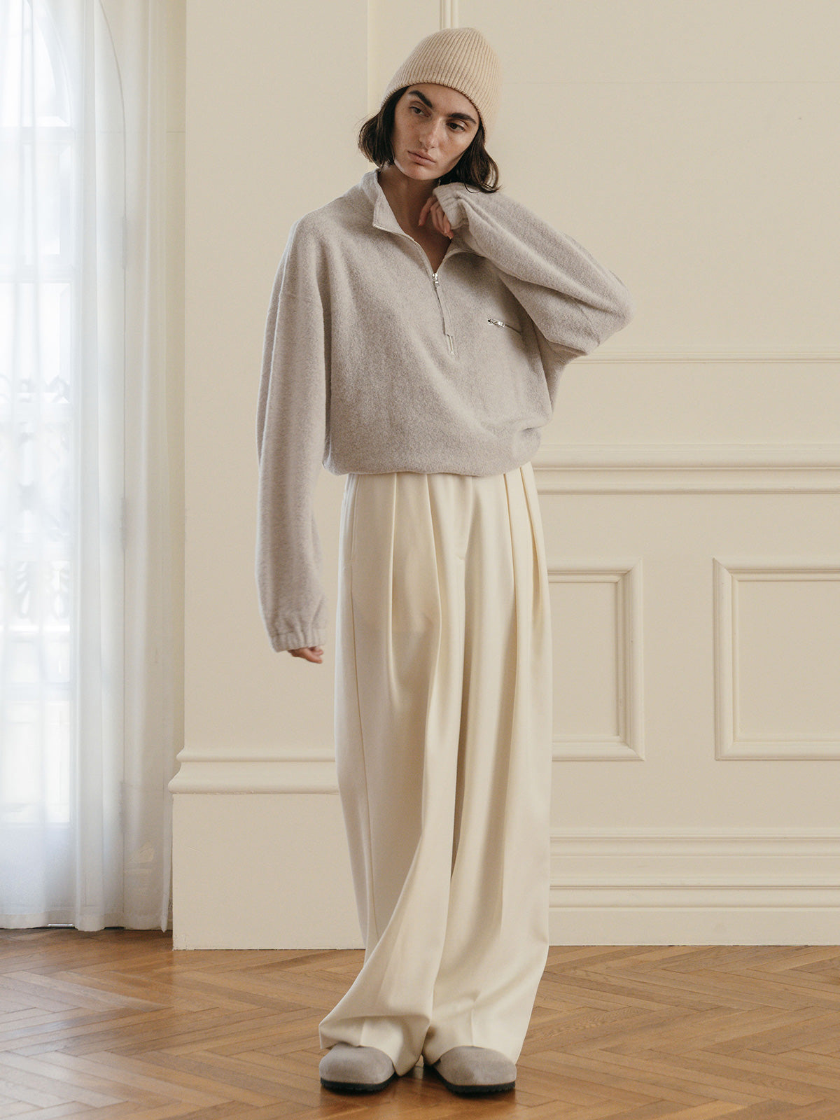 WOOL PILE HALF ZIP TOP