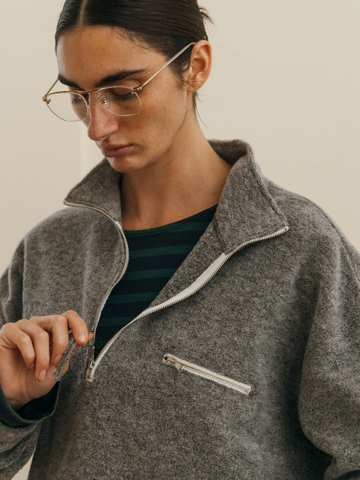 WOOL PILE HALF ZIP TOP