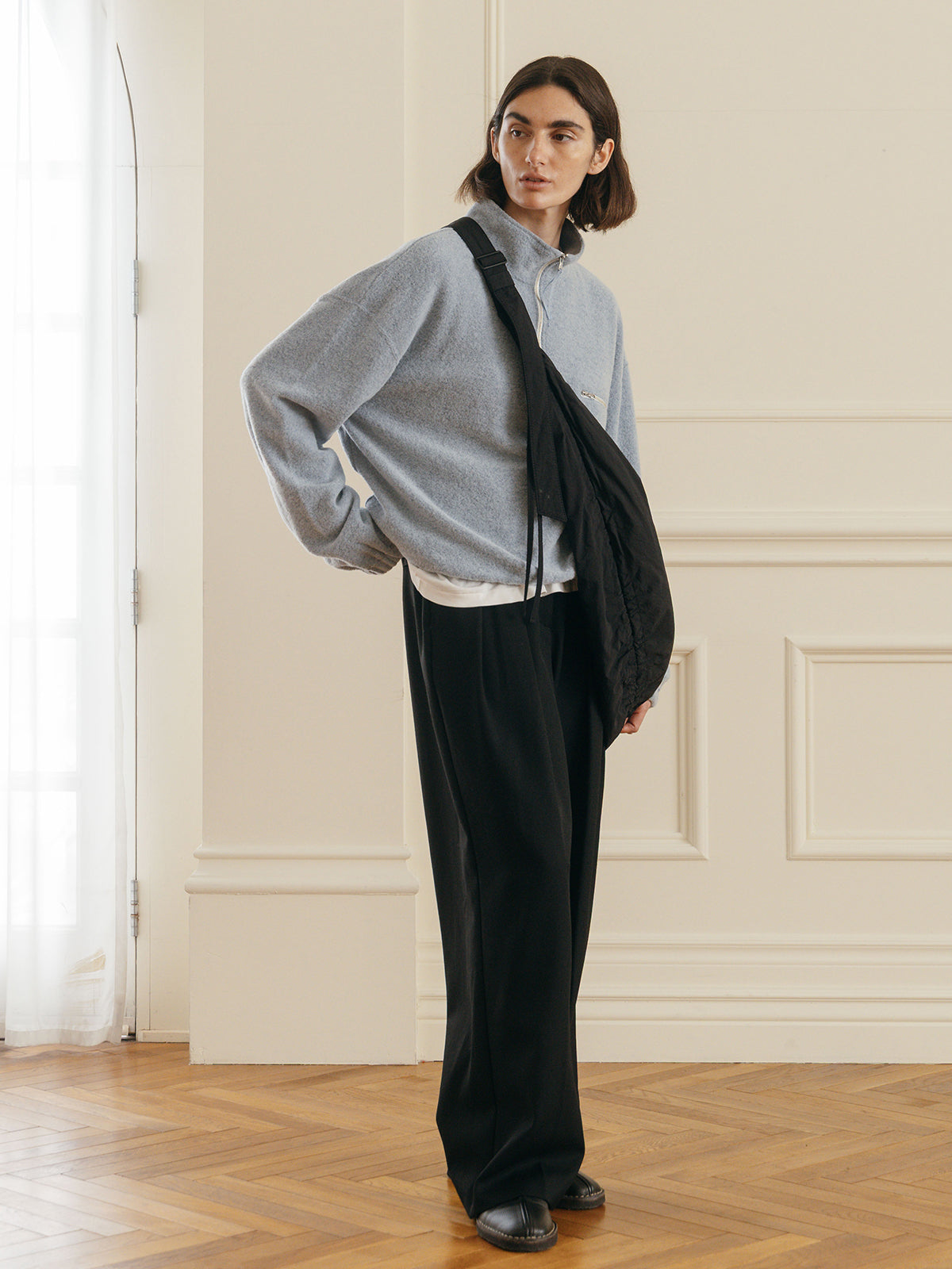 WOOL PILE HALF ZIP TOP