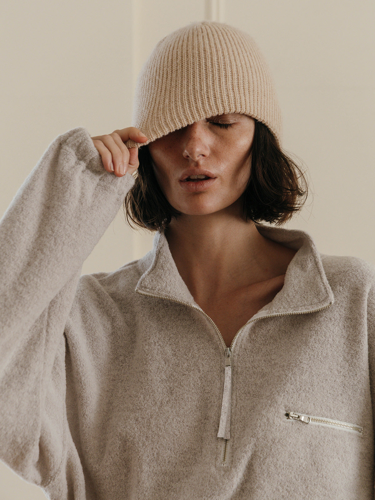 WOOL PILE HALF ZIP TOP