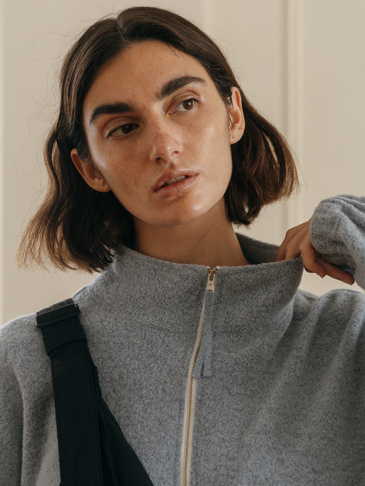 WOOL PILE HALF ZIP TOP