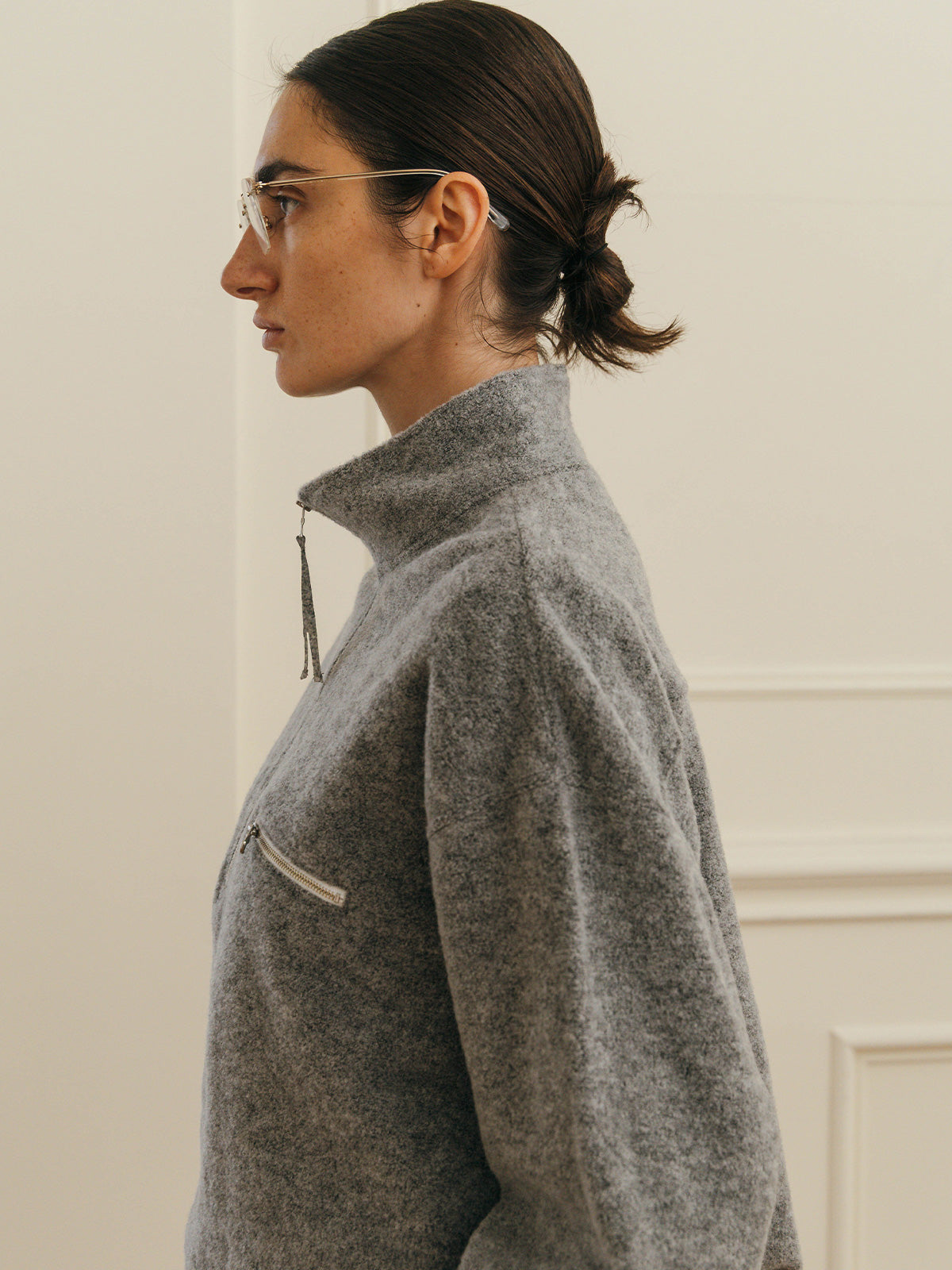 WOOL PILE HALF ZIP TOP