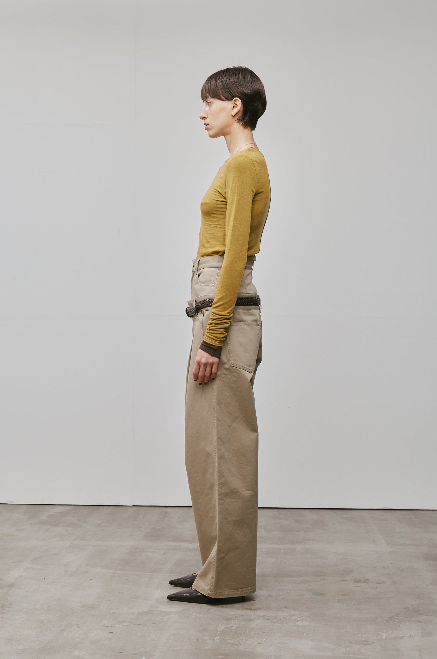 DOUBLE WAIST TWILL TROUSERS