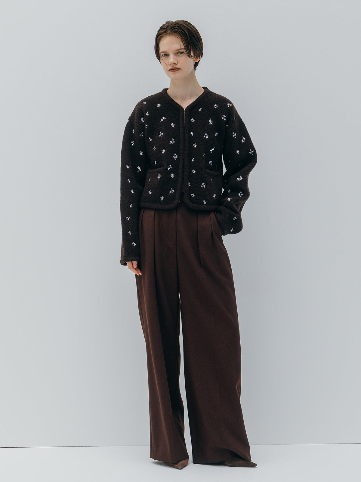FLOWER EMBROIDERY KNIT JACKET