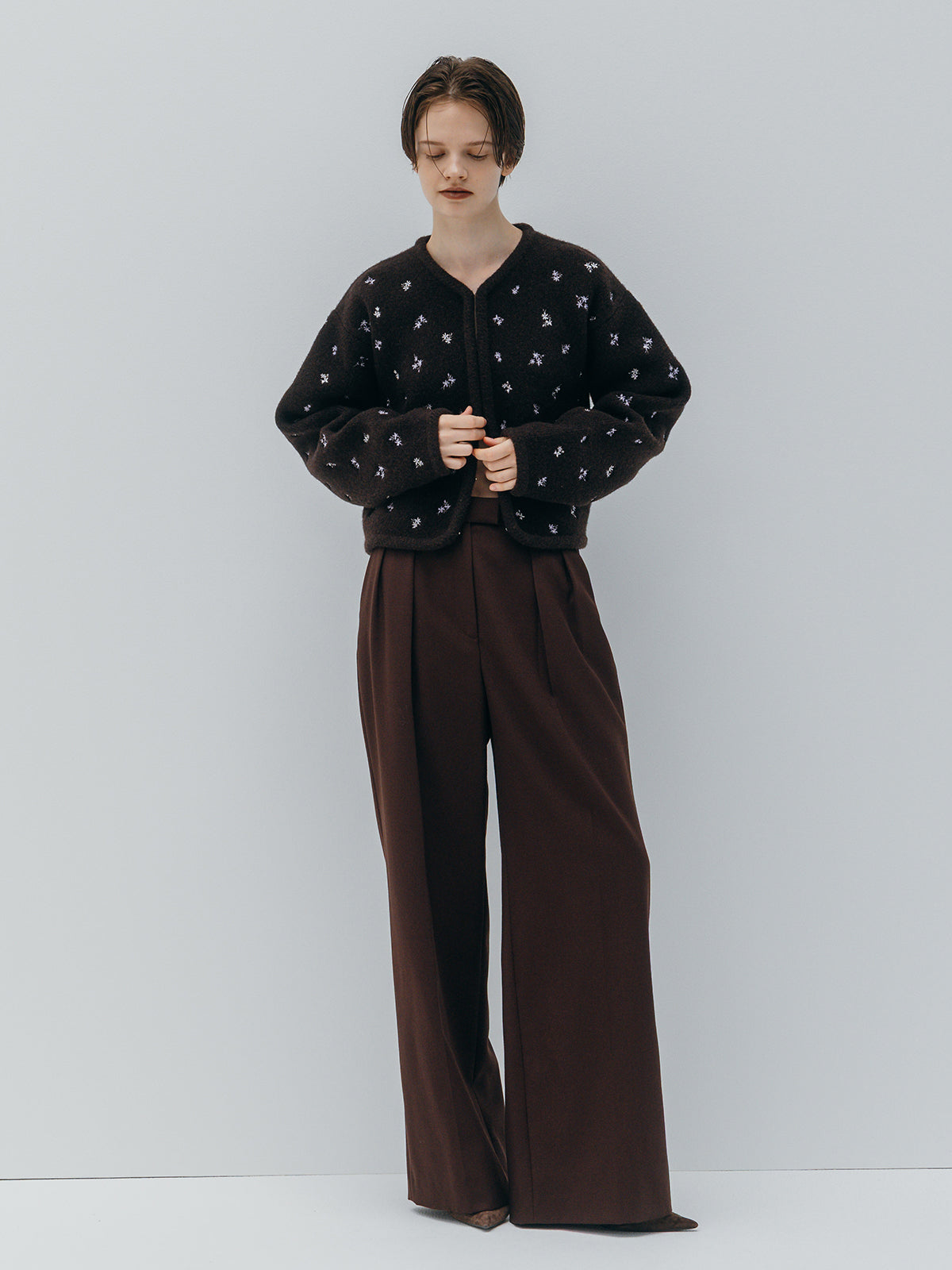 FLOWER EMBROIDERY KNIT JACKET