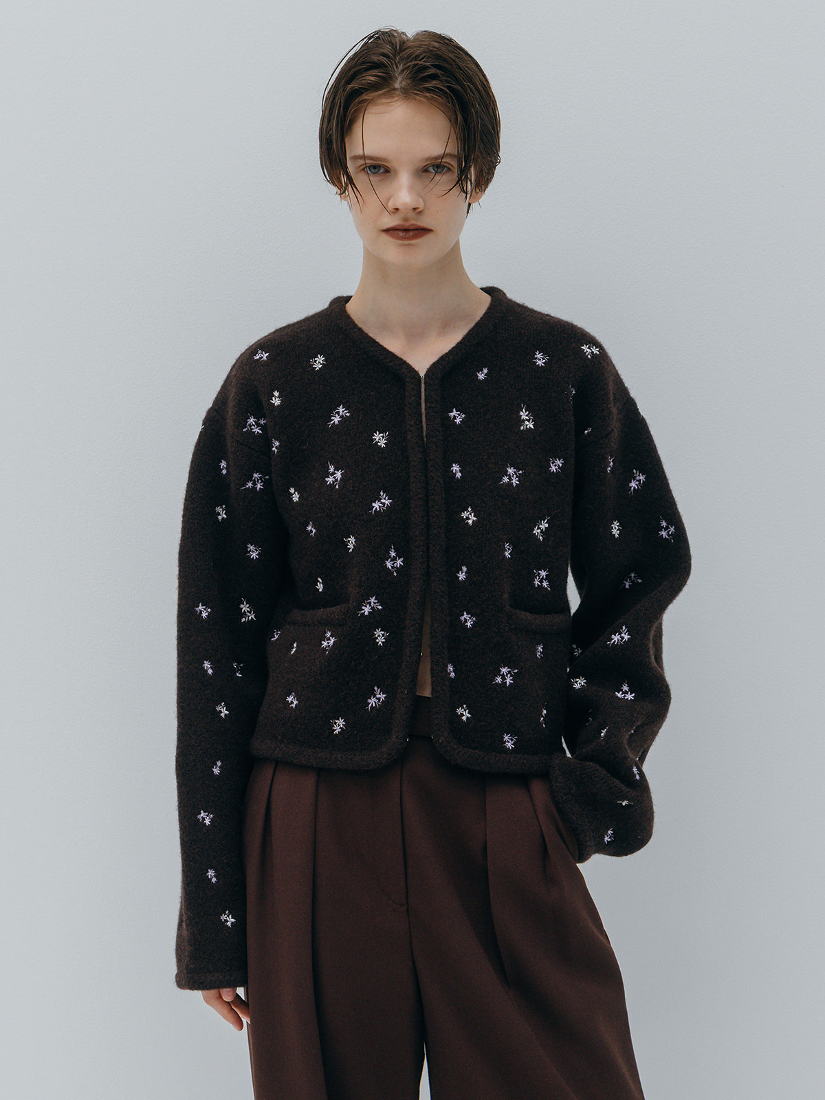 FLOWER EMBROIDERY KNIT JACKET