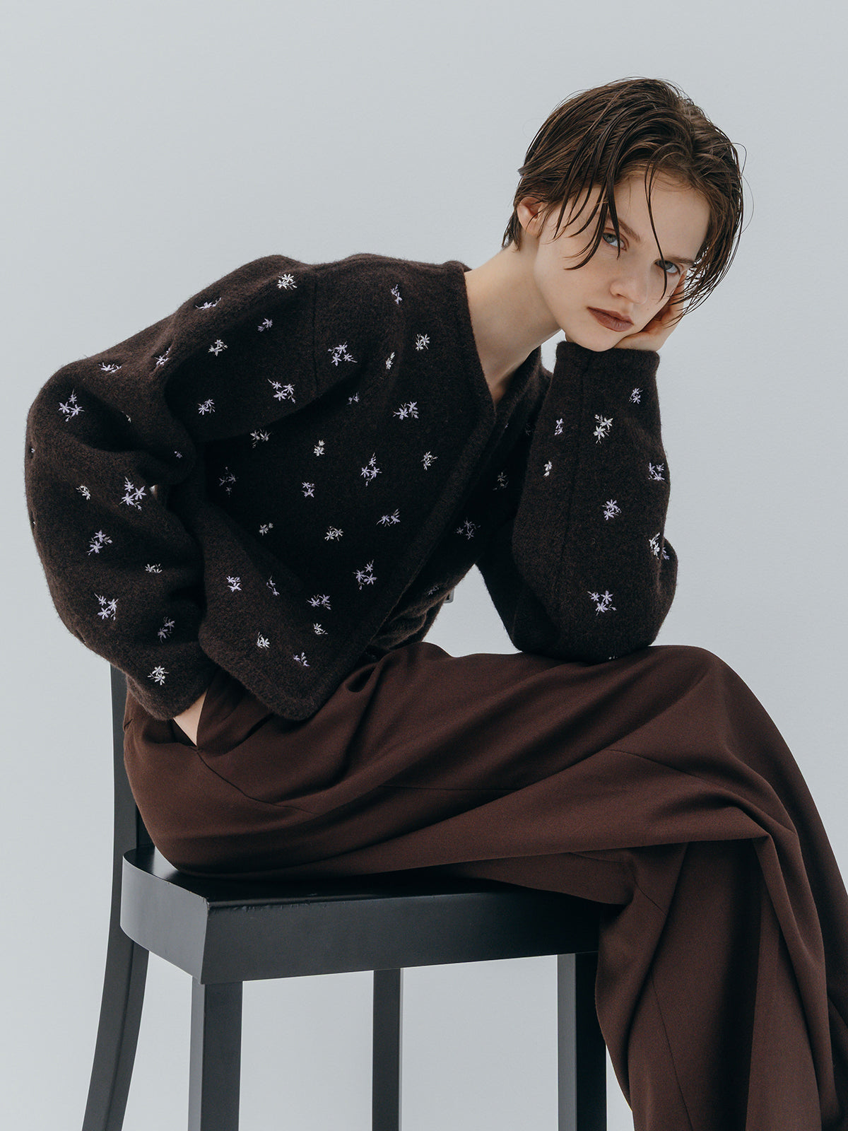 FLOWER EMBROIDERY KNIT JACKET