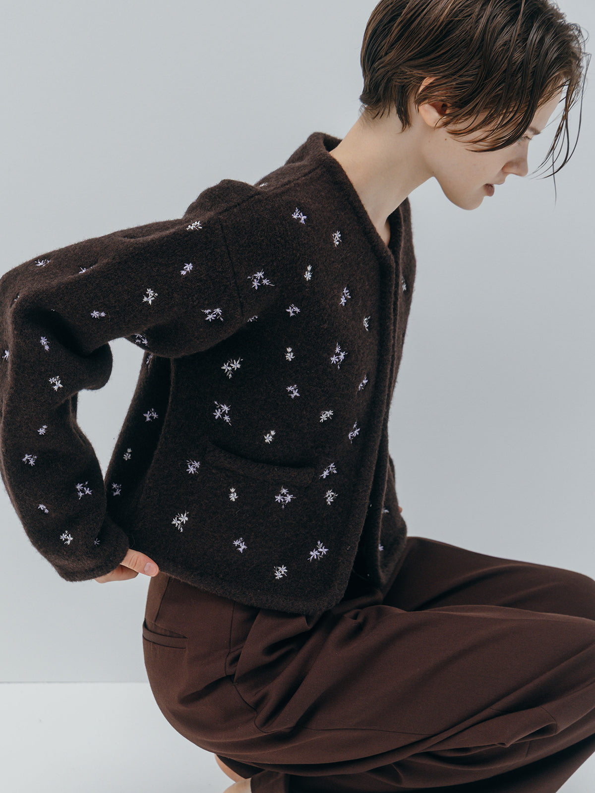 FLOWER EMBROIDERY KNIT JACKET