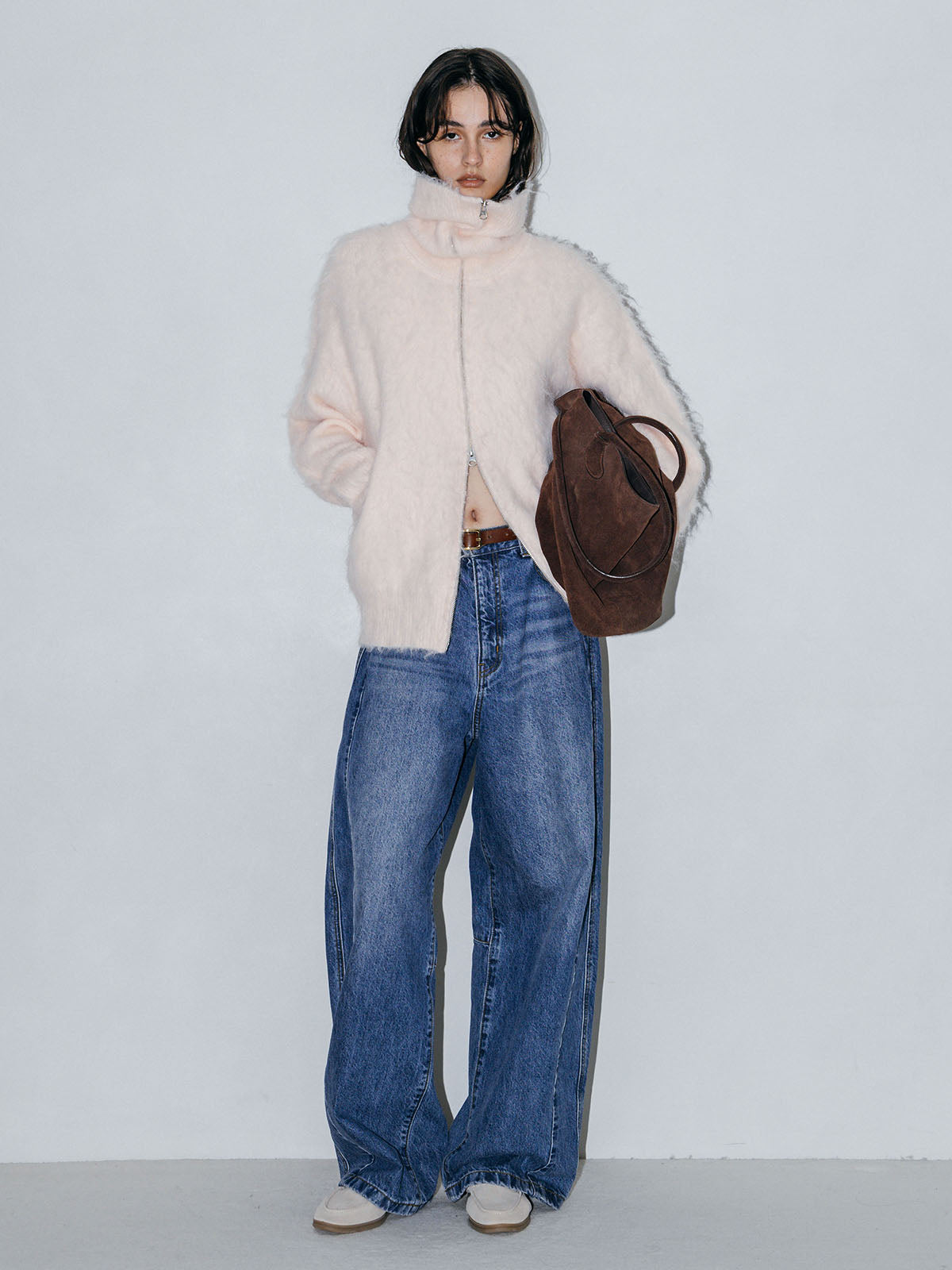 SOFT BRUSHED OVERSIZE ZIP CARDIGAN