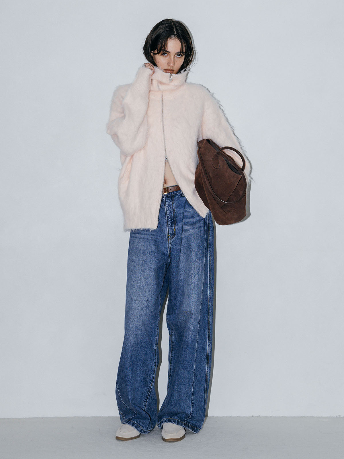 SOFT BRUSHED OVERSIZE ZIP CARDIGAN