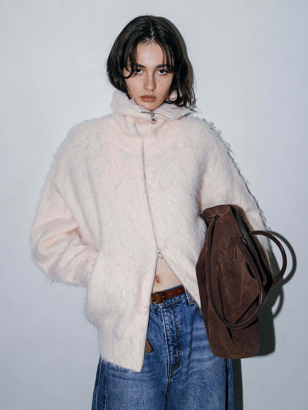 SOFT BRUSHED OVERSIZE ZIP CARDIGAN