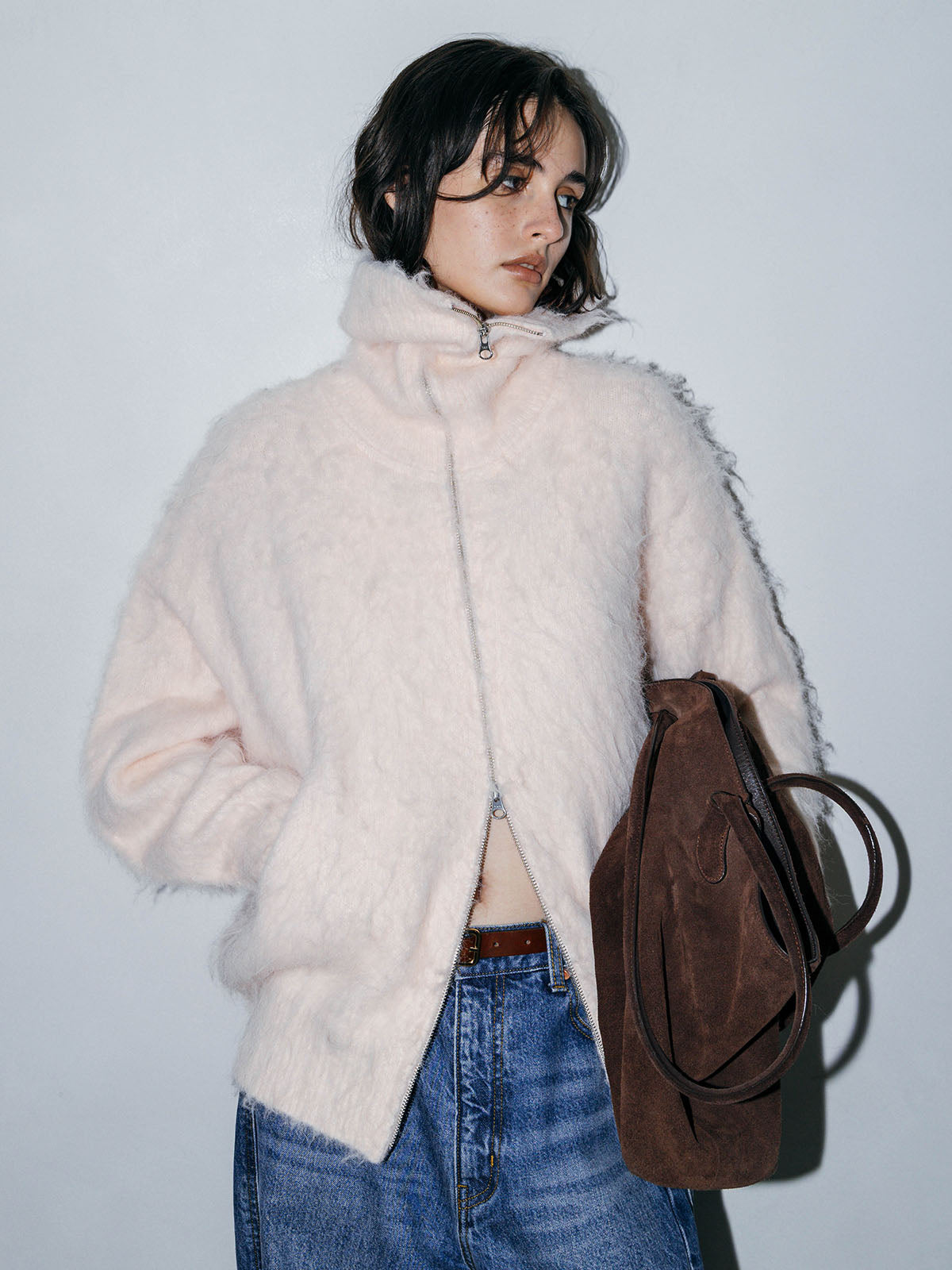 SOFT BRUSHED OVERSIZE ZIP CARDIGAN
