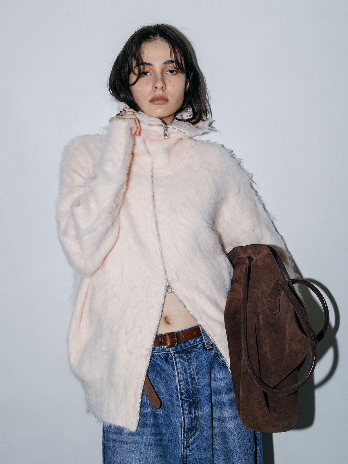 SOFT BRUSHED OVERSIZE ZIP CARDIGAN