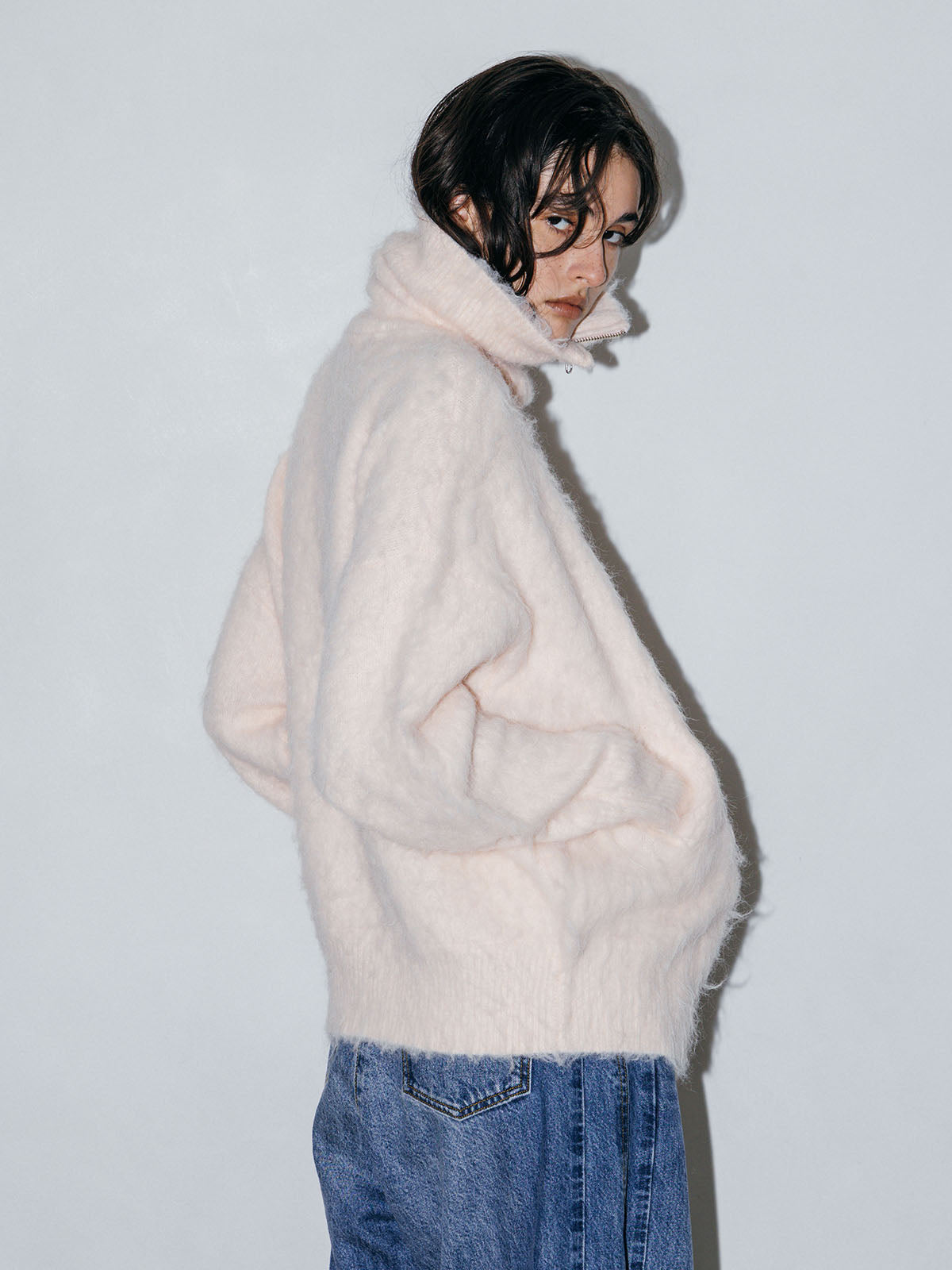 SOFT BRUSHED OVERSIZE ZIP CARDIGAN