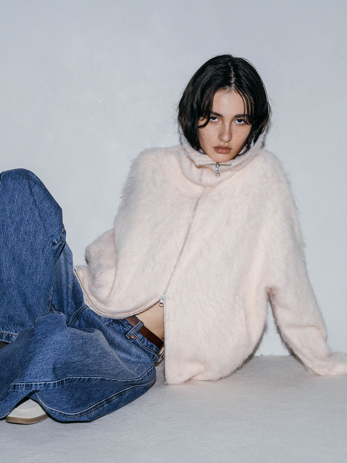 SOFT BRUSHED OVERSIZE ZIP CARDIGAN
