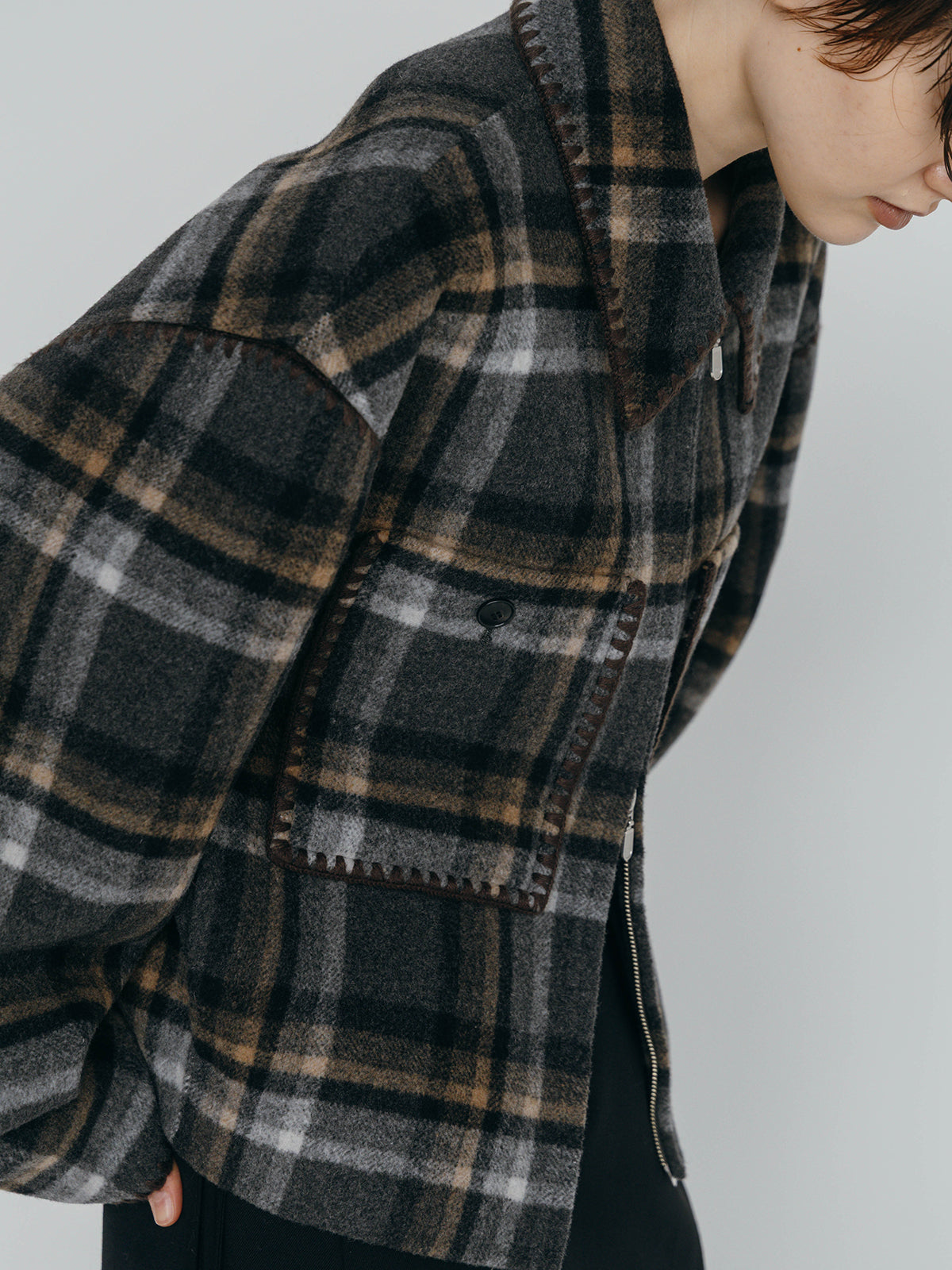 WOOL EMBROIDERY SHORT ZIP JACKET