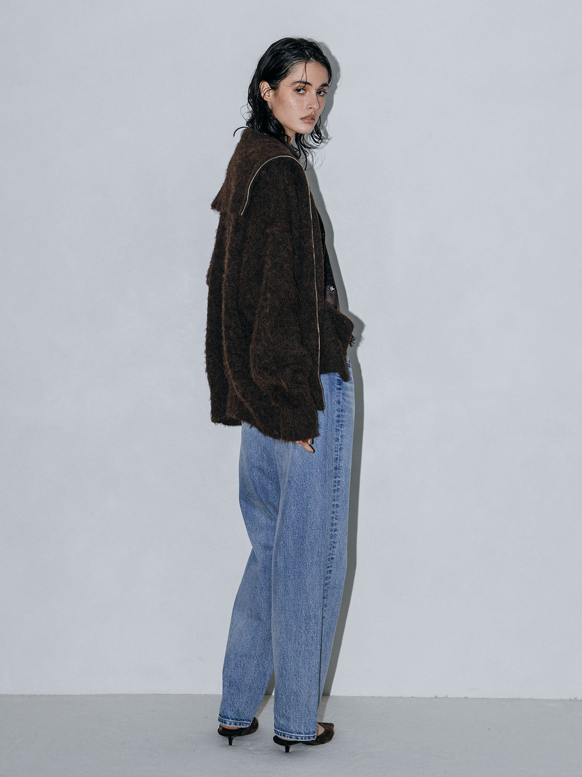 SOFT BRUSHED OVERSIZE ZIP CARDIGAN