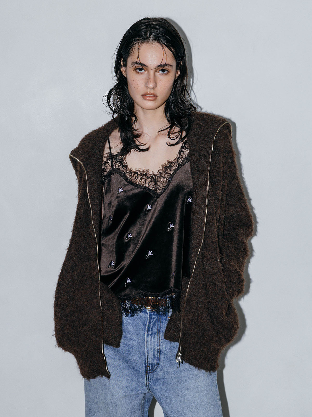 SOFT BRUSHED OVERSIZE ZIP CARDIGAN
