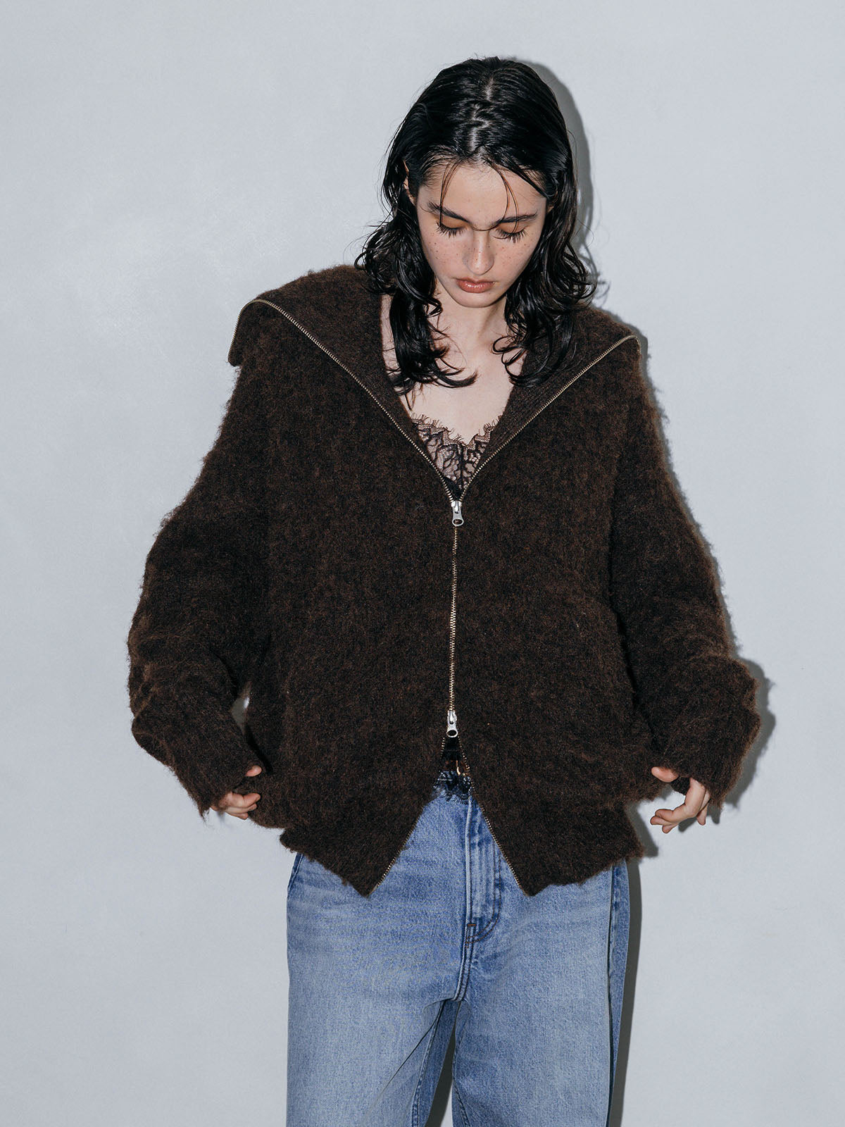 SOFT BRUSHED OVERSIZE ZIP CARDIGAN