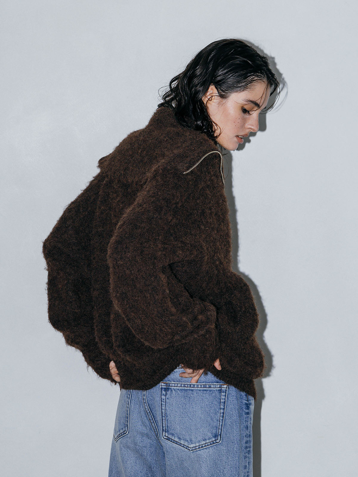 SOFT BRUSHED OVERSIZE ZIP CARDIGAN