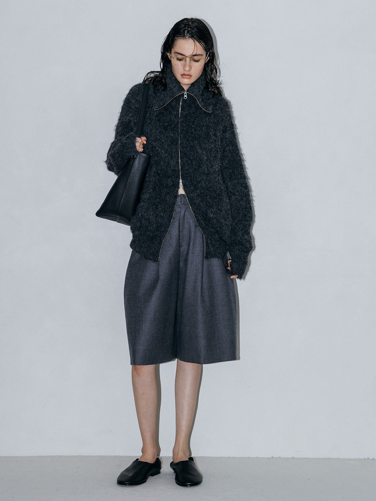 SOFT BRUSHED OVERSIZE ZIP CARDIGAN