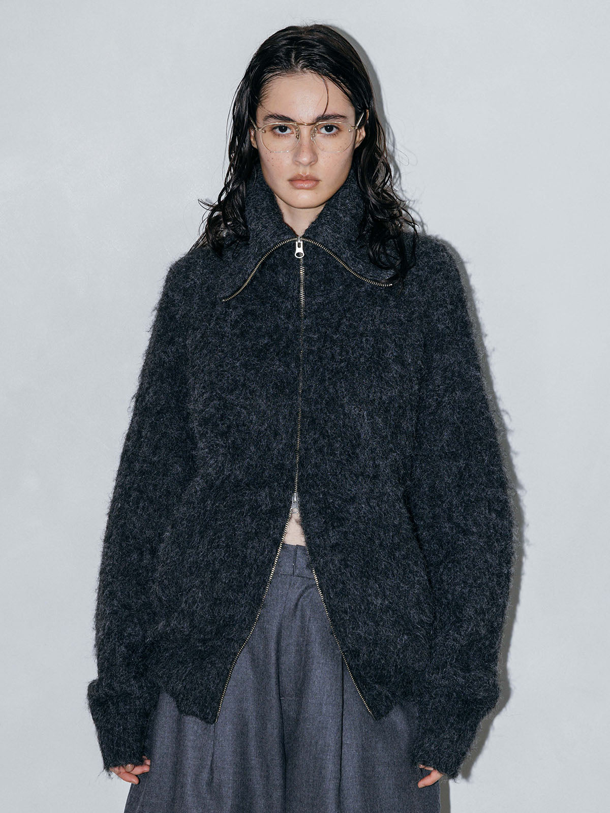 SOFT BRUSHED OVERSIZE ZIP CARDIGAN