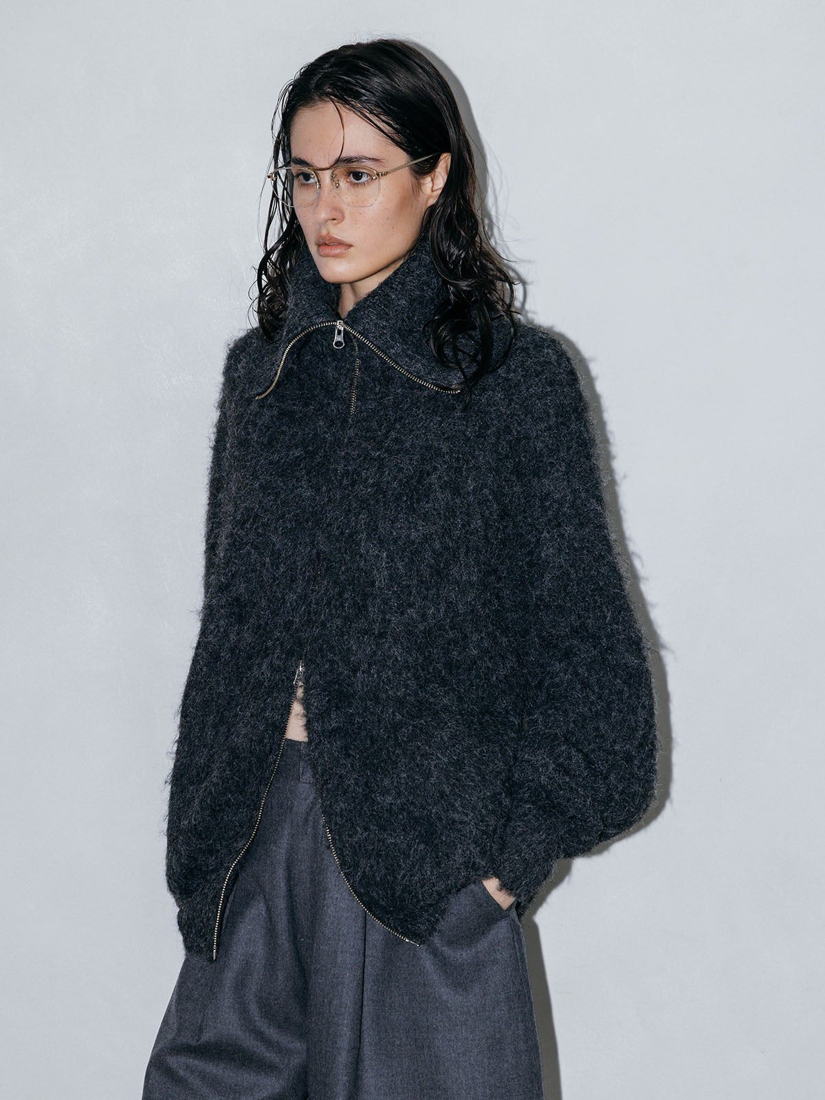 SOFT BRUSHED OVERSIZE ZIP CARDIGAN