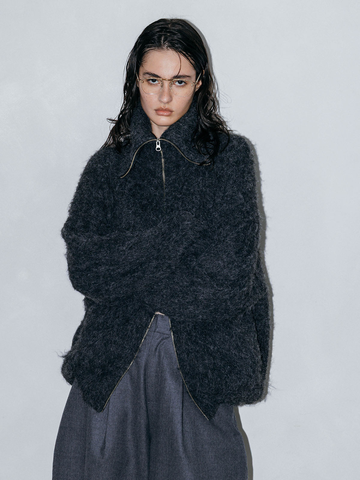 SOFT BRUSHED OVERSIZE ZIP CARDIGAN
