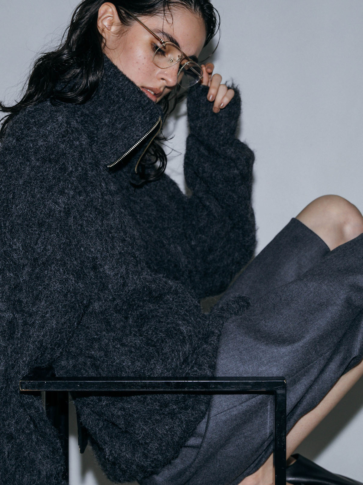 SOFT BRUSHED OVERSIZE ZIP CARDIGAN