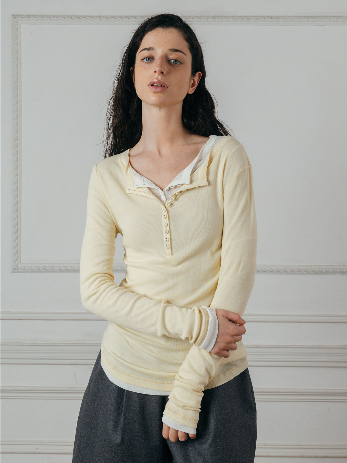 SHEER HENLEY NECK SHIRT